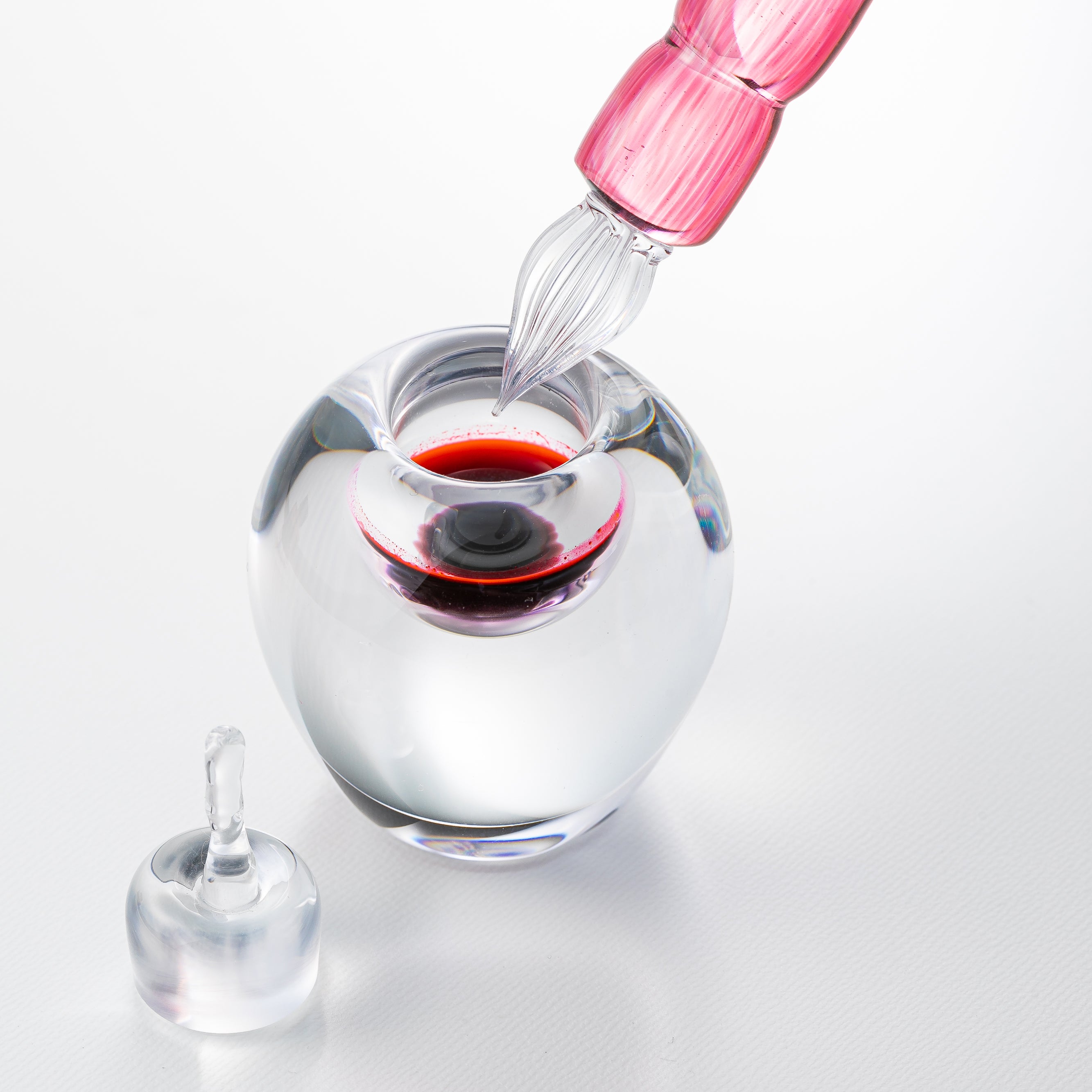 津軽びいどろ ちいさな林檎 インク壺 クリア | ガラスペンとセットで