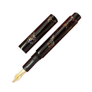 超美品 大橋堂 尻細型 太軸 手作り万年筆 エボナイト 漆 14金 細字