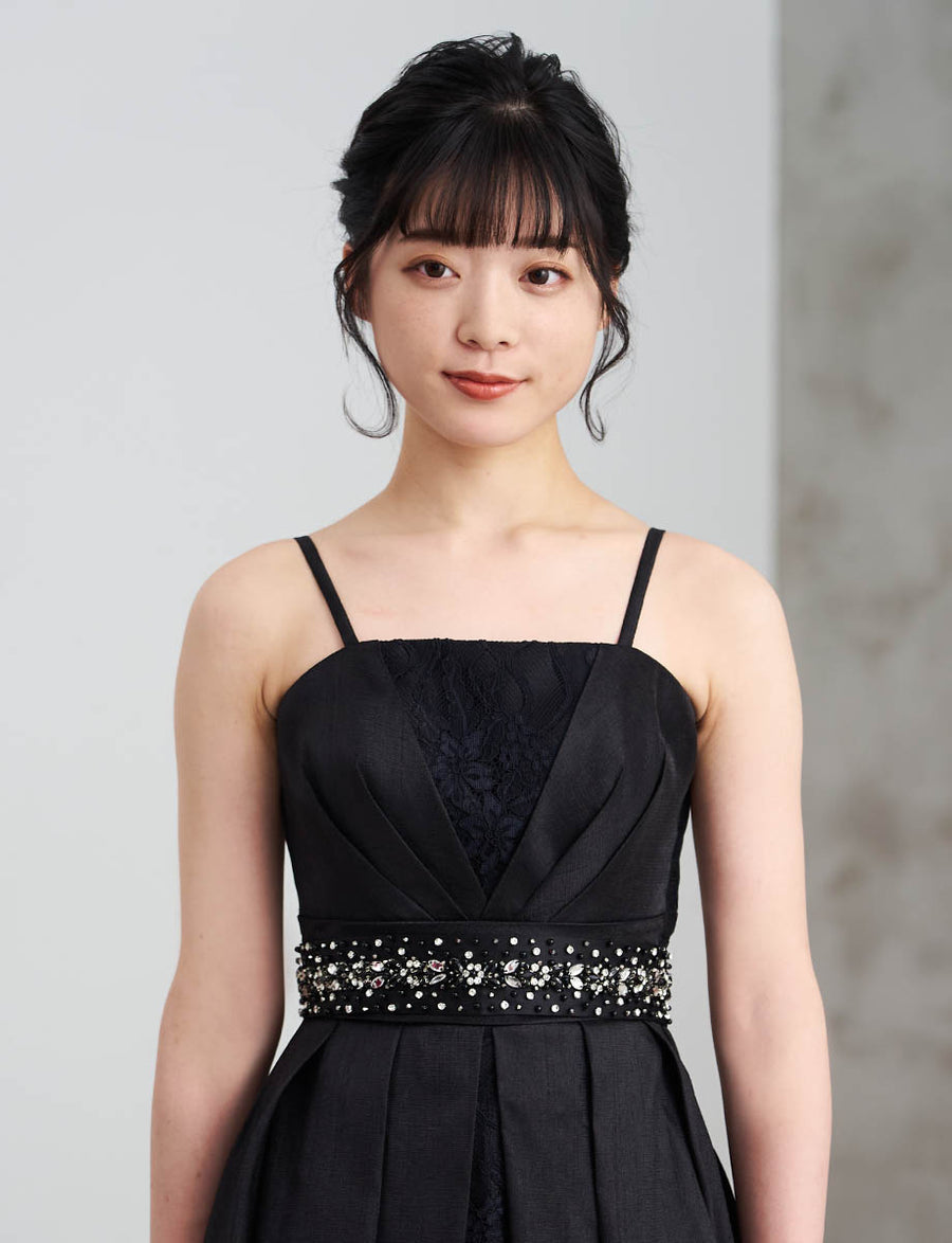 ハンド刺繍 5cm幅サテンサッシュベルト 黒・BT-240003W-BK | ツイード