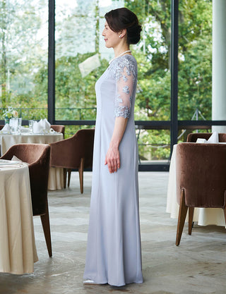 結婚式 母親ドレス グレー・マザーズドレス長袖 袖付き MD0404-GY|新郎