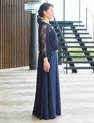 結婚式 母親ドレス ダークネイビーレース・マザーズドレス 長袖 MD0408