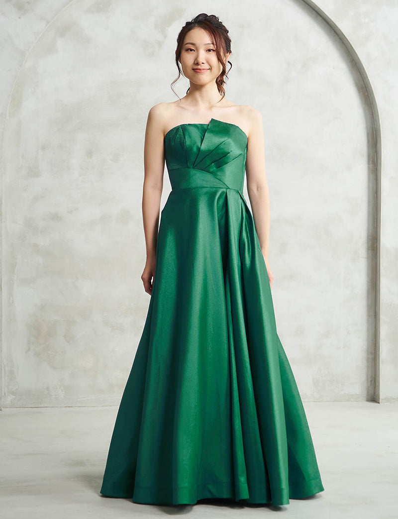 ダークグリーン ロングドレス ベアトップ 演奏会・ステージドレス
