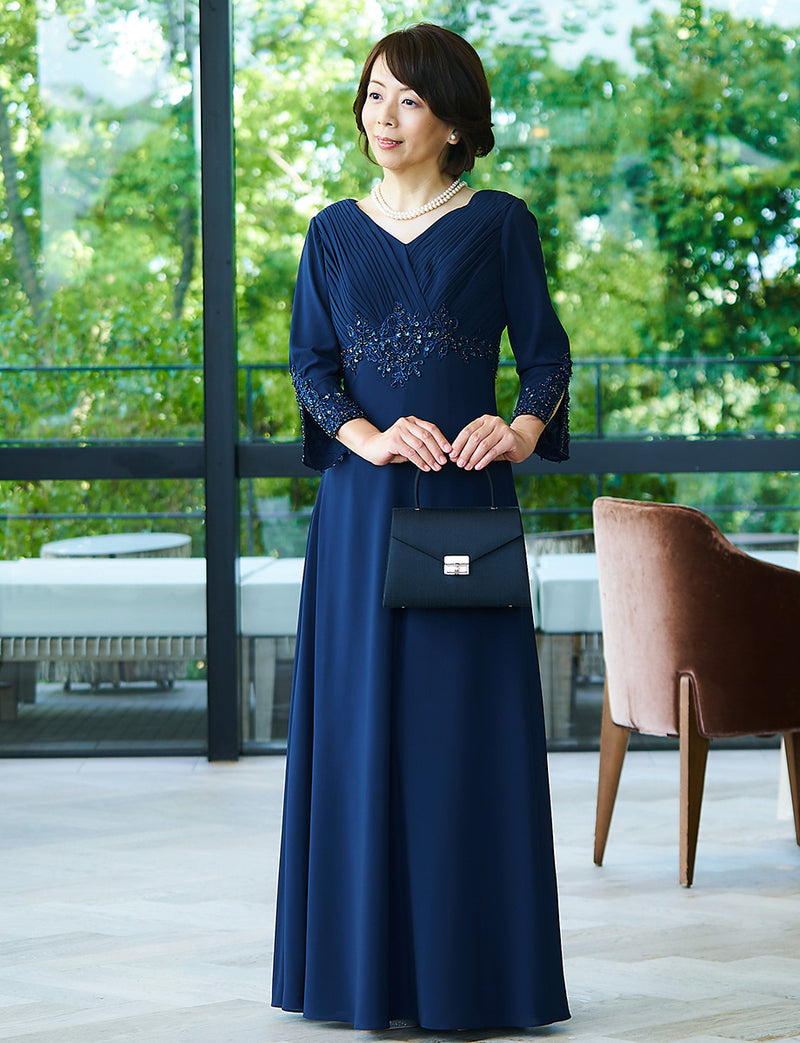 マザーズドレス・結婚式 母親ドレス MD0206-DNY ネイビー 長袖|新郎
