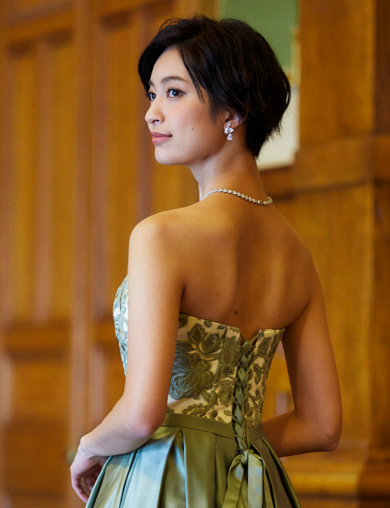 オリーブグリーン エレガントドレス Mサイズ