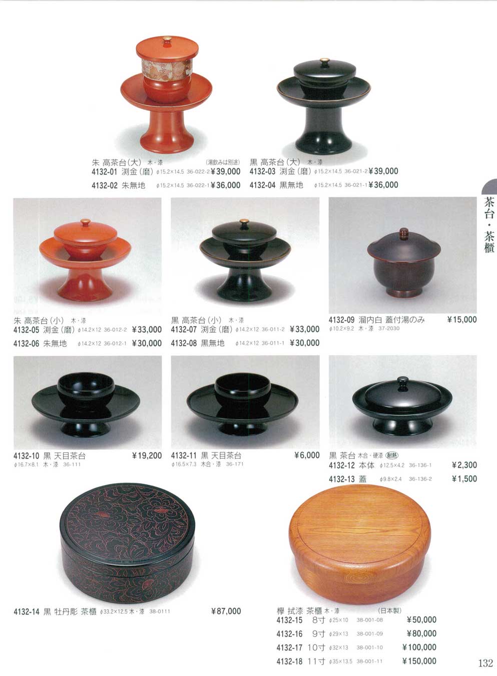 AB29 天目台一対 茶台 高茶台 高脚 金 高蒔絵 草花図 朱漆 木箱 昭和