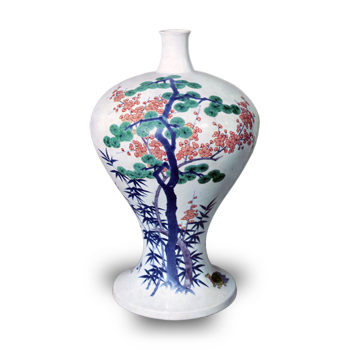 色鍋島 色絵 松竹梅橘文 瓶子 | 鶴田 純久の章 お話