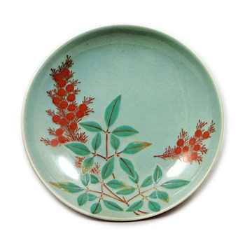 鍋島 青磁 色絵 南天文 皿 | 鶴田 純久の章 お話