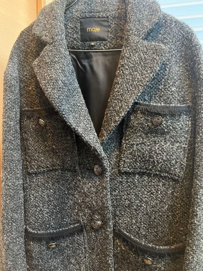 Maje 36 Gray Tweed Chester Coat