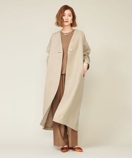 gasa* ノーカラーツイードコート ノーカラーツイードジャケット(ノー