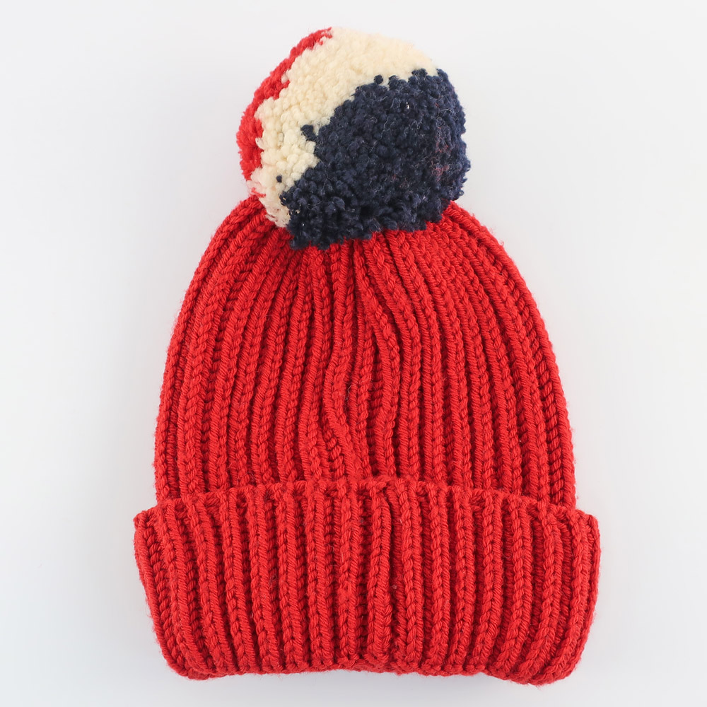 天白】【MONCLER】モンクレール ニット帽子 レッド系 ニット帽 ニット