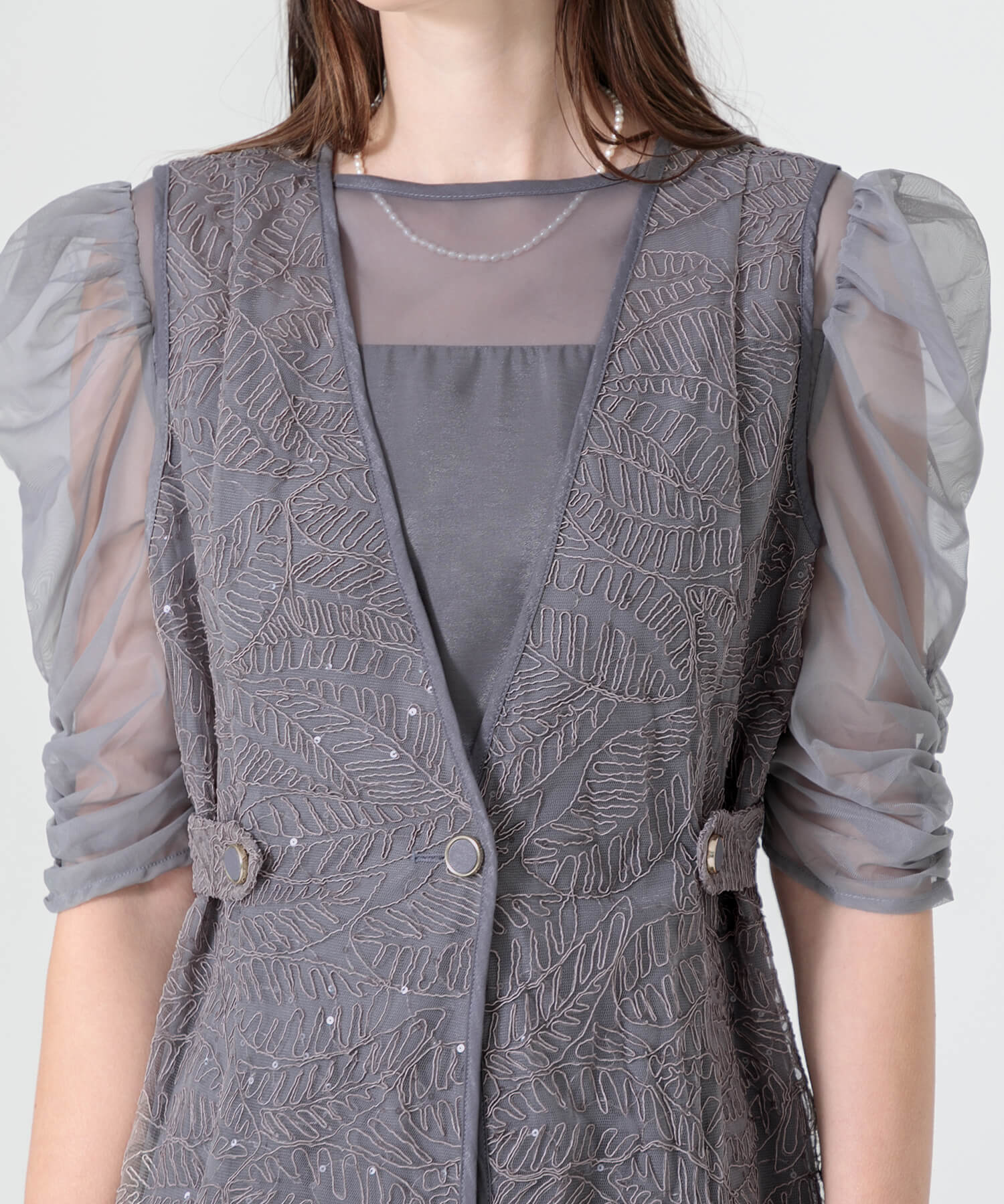 刺繍レースウエストサイド釦マーメイドシルエットジャンスカロング丈