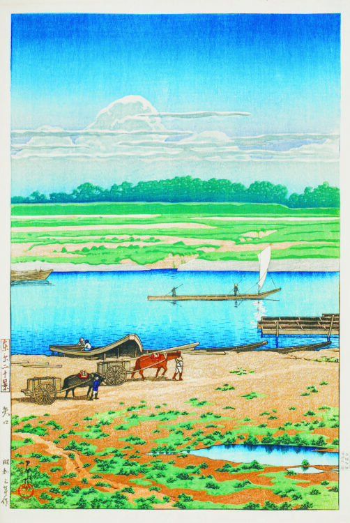 本物！ 川瀬巴水 河口湖 昭和七年 後摺り 木版画 新版画 川瀬巴