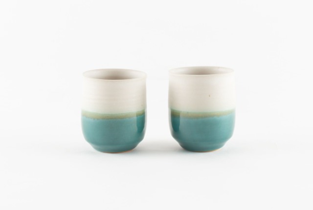 上野焼]青緑の模様が美しい陶器の容器 上野焼]青緑の模様が美しい陶器