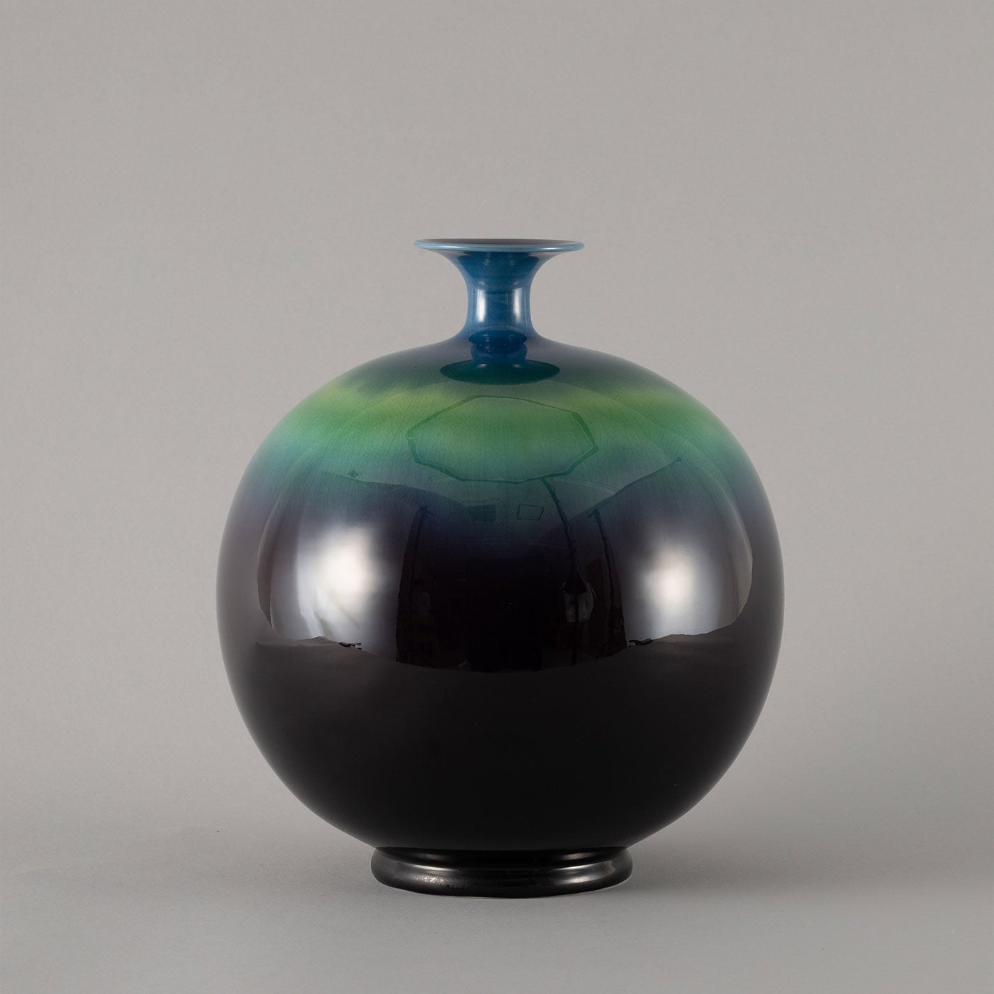 最高 三代徳田八十吉(正彦) 碧明釉小紋水指 人間国宝共箱 幅30cmの大型