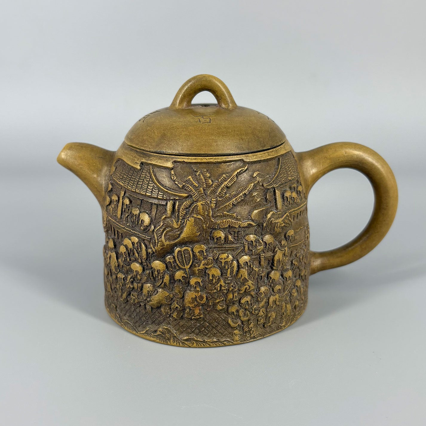 蓋物□中国陶磁器人物色絵合子 茶入 桃松 唐人 蓋鉢 丸筒鉢 入物 古玩