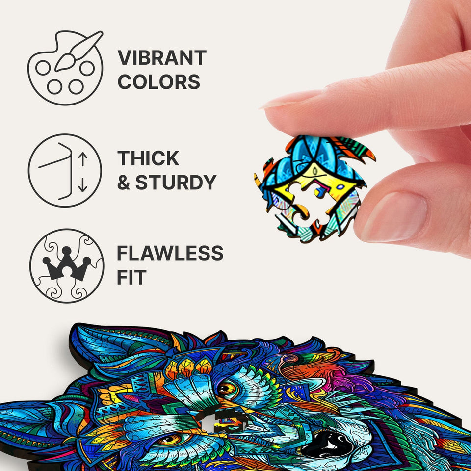 Majestic Wolf Puzzle, High-Quality Wooden Wolf Puzzle - Unidragon