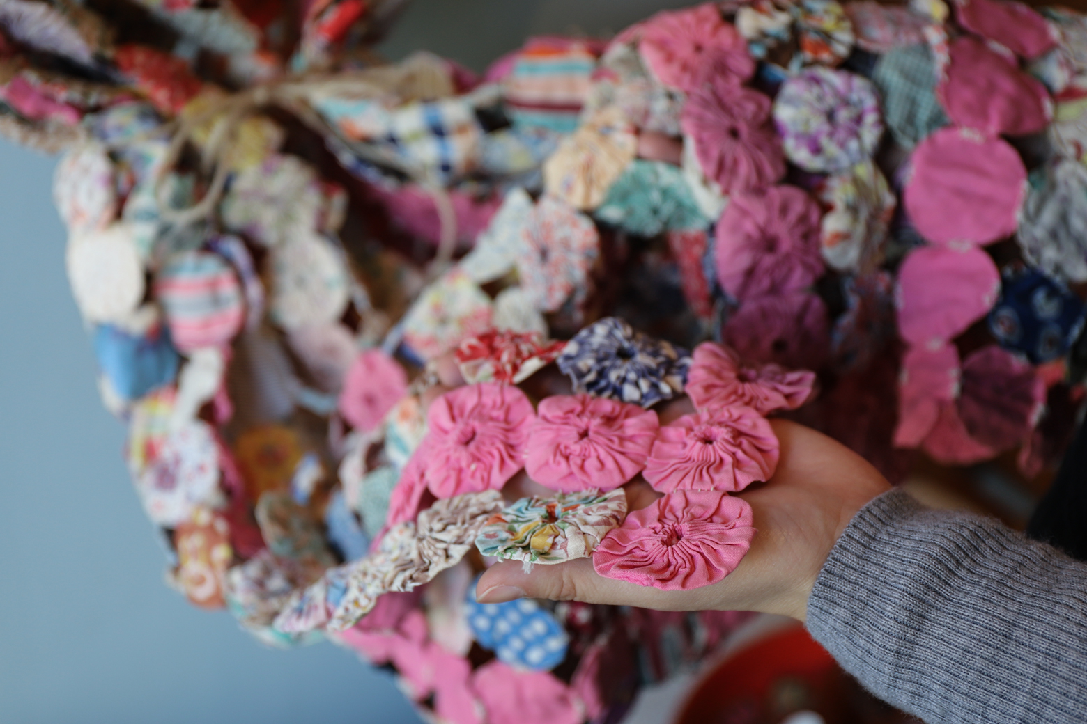 ヴィンテージ ヨーヨーキルト カバーレット フィードサック