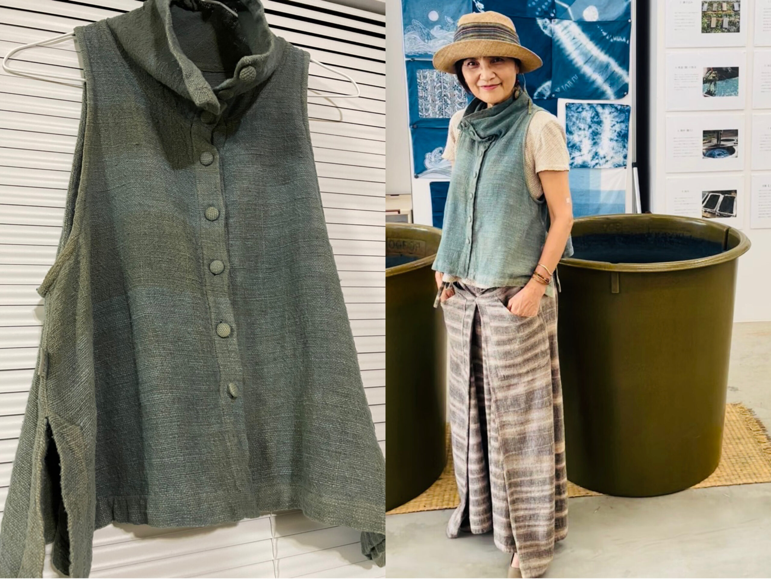 うさと綿藍染ガウチョパンツ