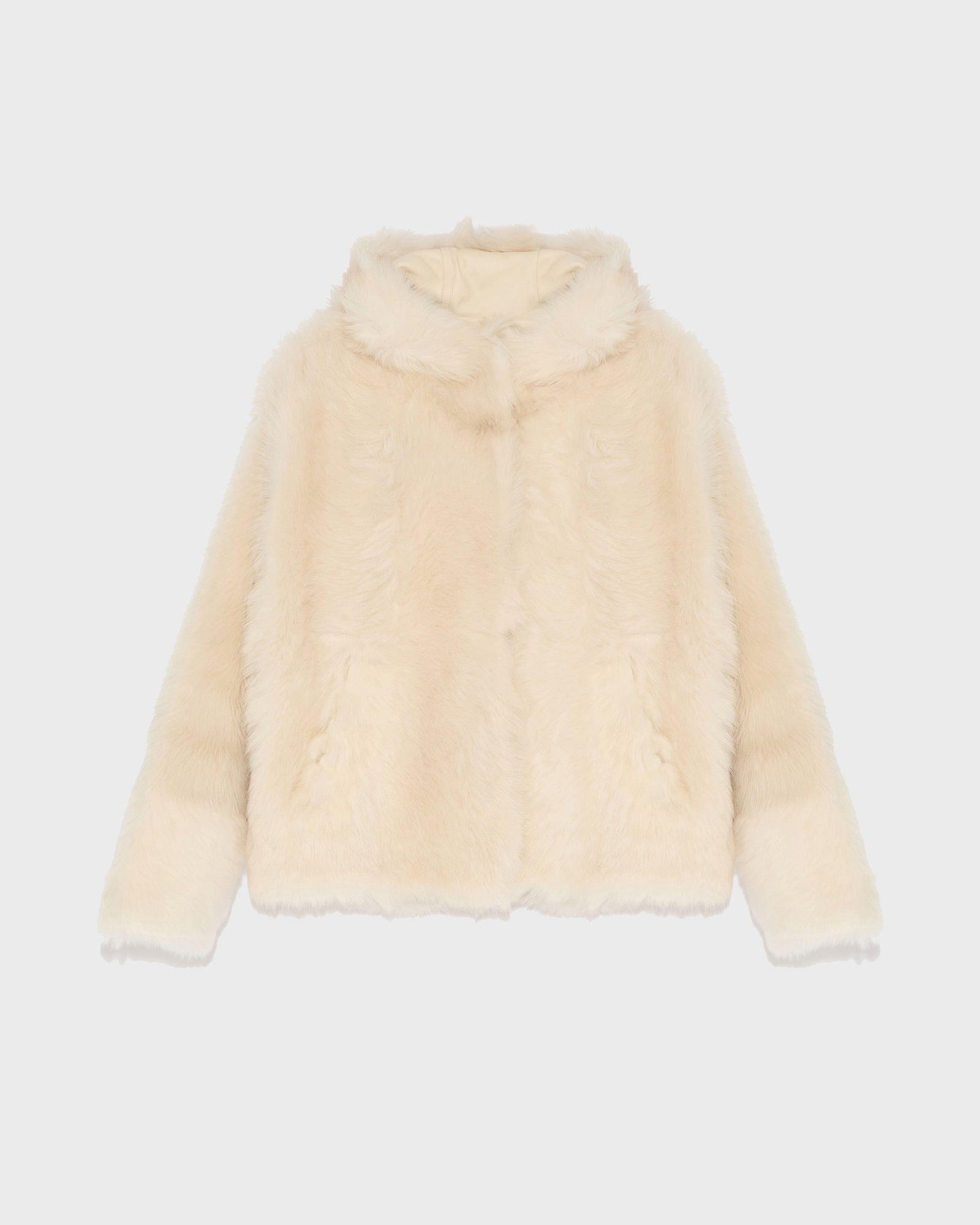 Short hooded jacket in Toscana Folk lambskin - white - Yves