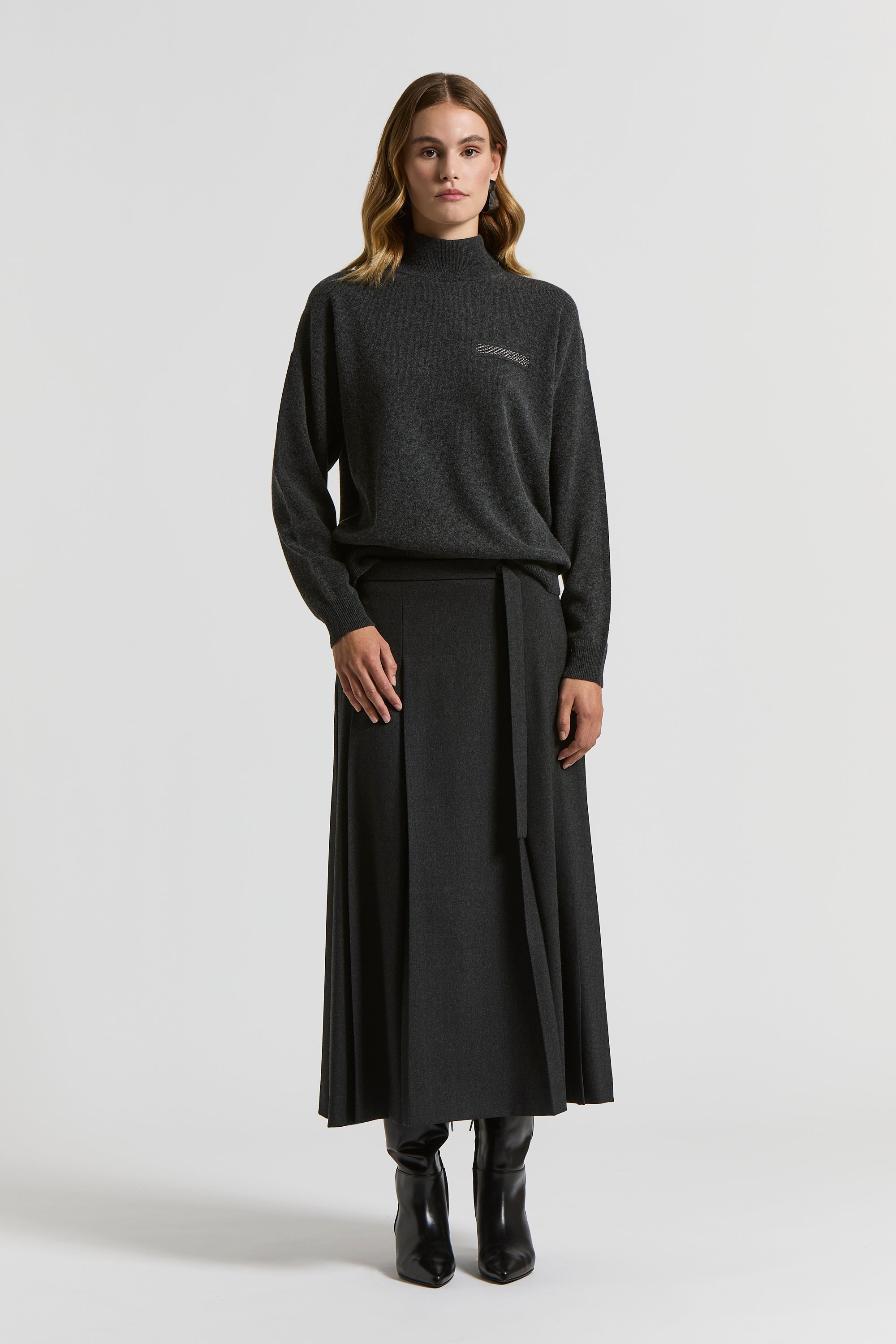 Long technical wool flannel skirt | Peserico US