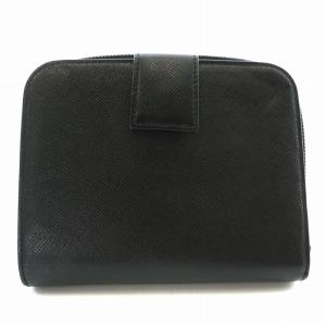 三角プレート 財布 二つ折り 小銭入れ ラウンドファスナー レザー 黒