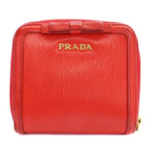 リボン ラウンドファスナー 二つ折り財布 レザー 赤 レッド（2024/10