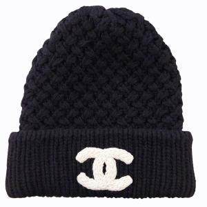 ココマーク カシミヤ ニットキャップ ビーニー ケーブル編み ロゴ