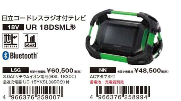 日立工機 UR18DSML コードレスラジオ付テレビを発売、電動工具ブランド