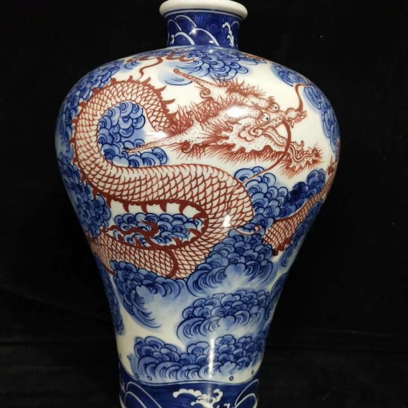 中国古美術/粉彩龍鳳凰紋大瓶/(底款:大清乾隆年製)