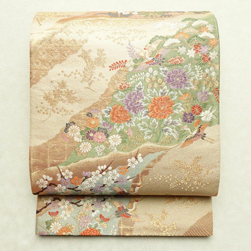 袋帯 琳派巻絵文 六通柄 美品 フォーマル用 正絹 古典柄 箔 金通し