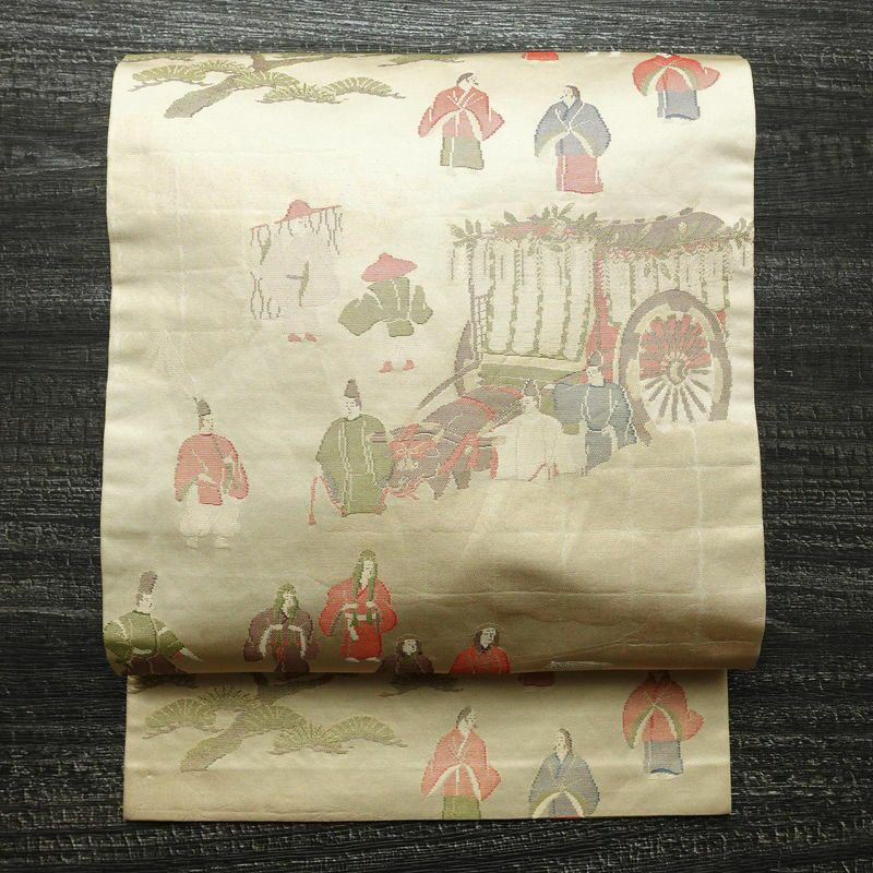 名古屋帯 太鼓柄 正絹 古典柄 名古屋仕立て 箔 刺繍 金糸 帯 ベージュ