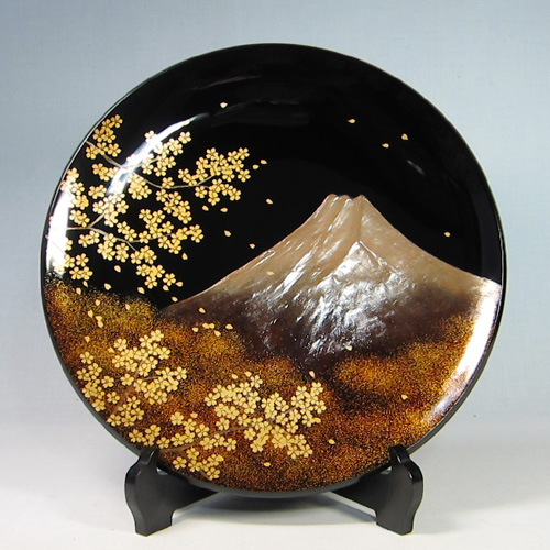 輪島塗】朱漆塗り 沈金 桜に紅葉の図 蒔絵 菓子皿 菓子器 盛り皿