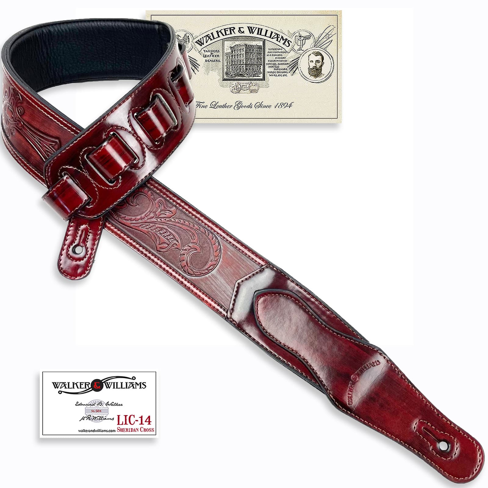 LIC-14 Mahogany Brown Padded Guitar Strap with Embossed Christian