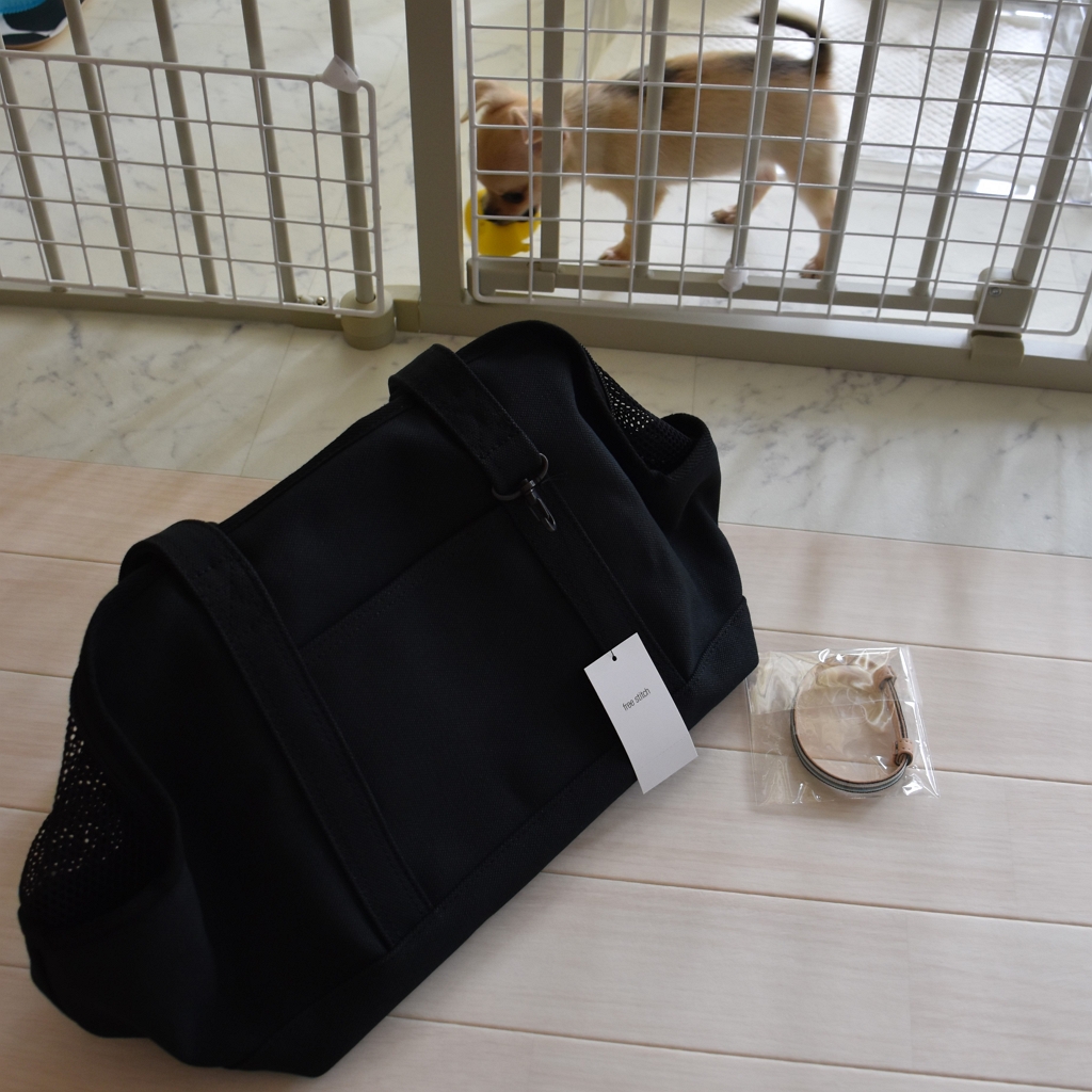 子犬と暮らす】パピー限定企画の首輪と帆布のキャリーバッグが届きまし