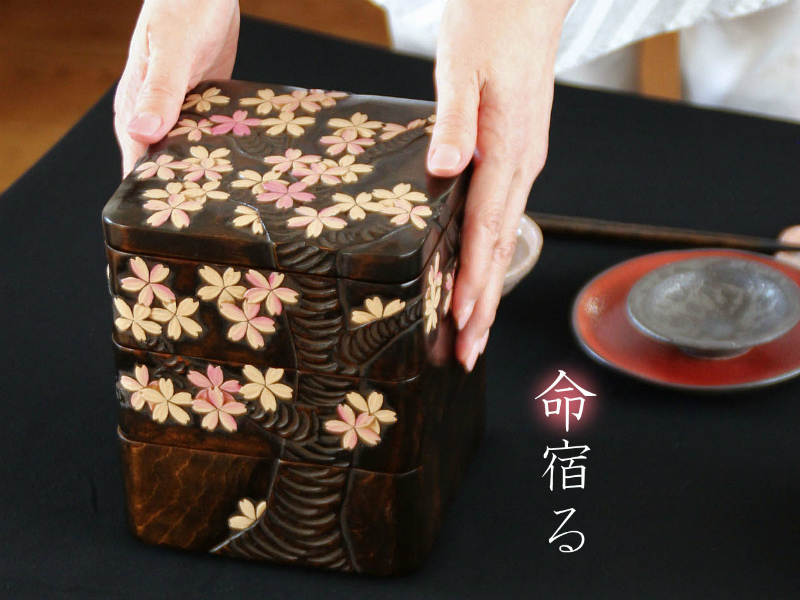 木製 草木彫 姫三段重箱「桜」川添日記 - 【おとなの和食器屋 さんすい