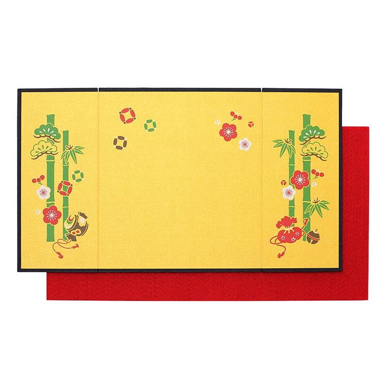 商品リニューアルに伴い在庫限り】型染め 三つ折り 屏風 （緋毛氈付