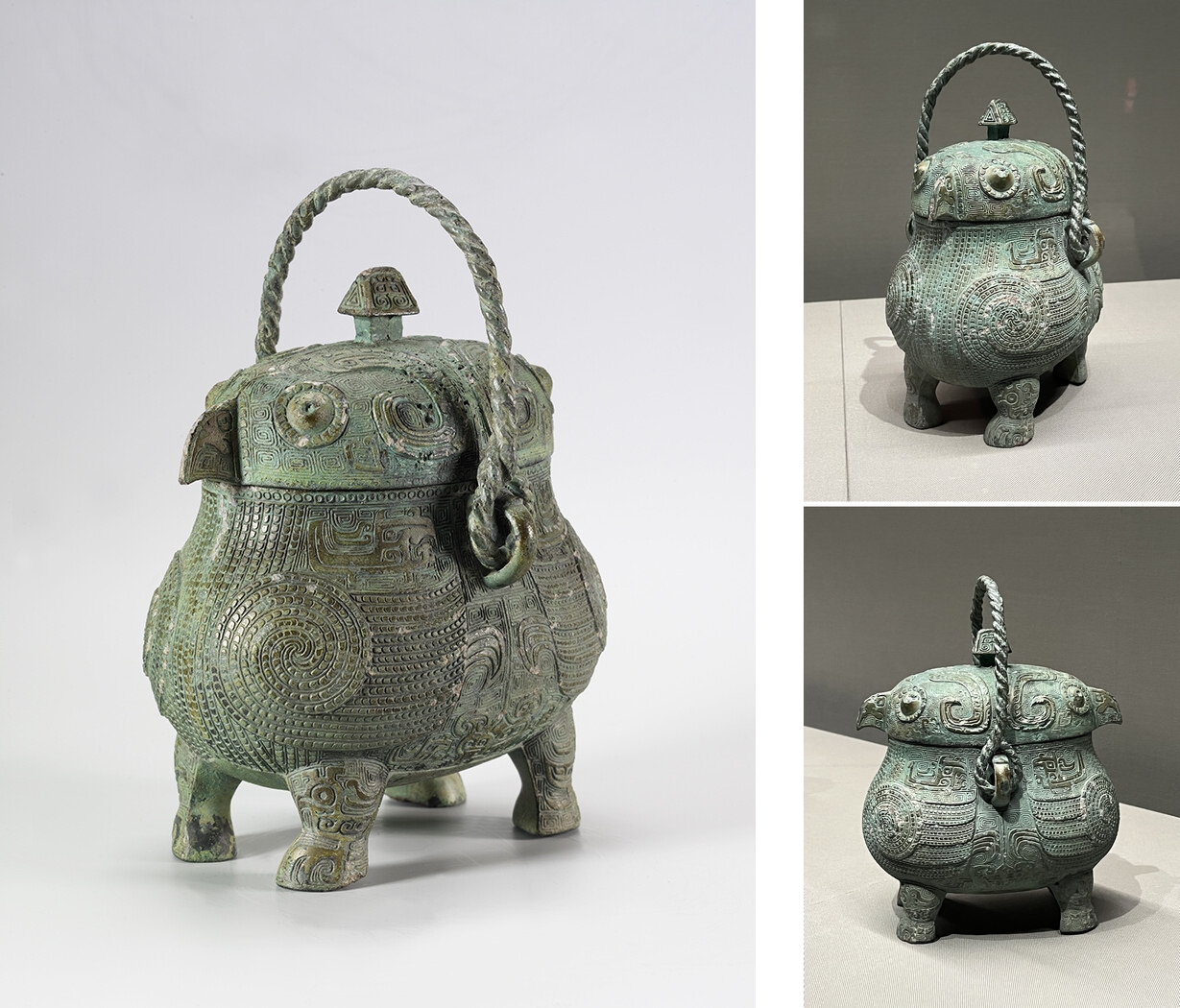 時代大型青銅製 金工細工 青銅圓鼎 銘文入 香炉三足置物 オブジェ重さ