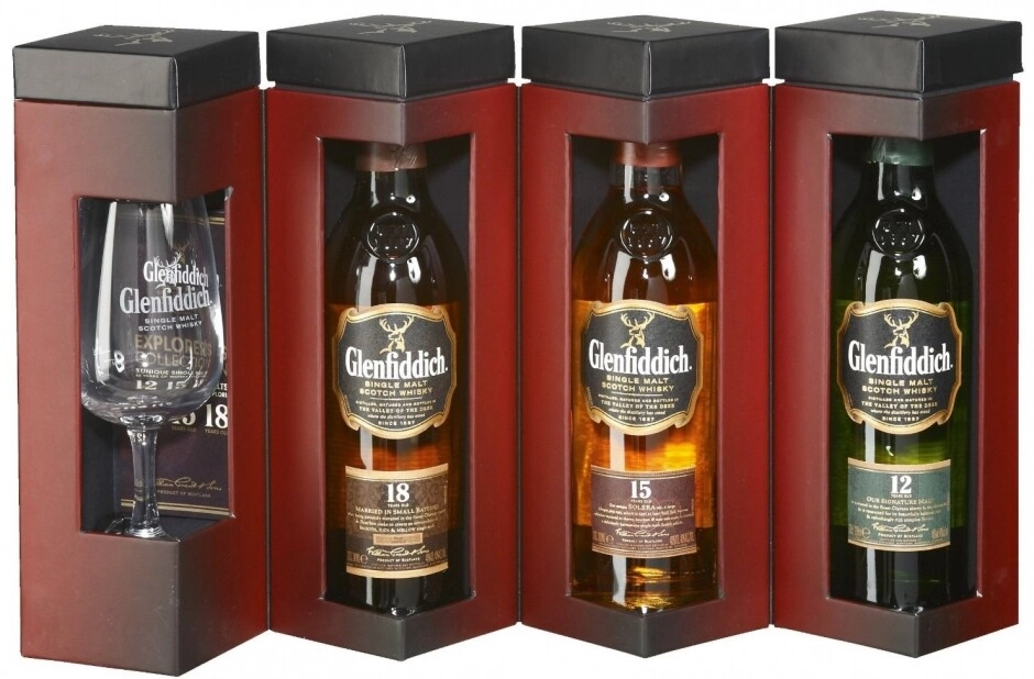Whisky Glenfiddich, gift set with 3 bottles (12 YO, 15 YO, 18 YO