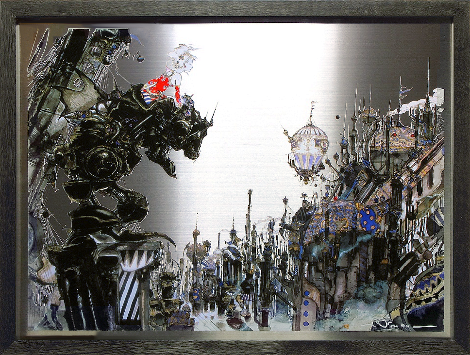 天野喜孝 FF6 街 L BLACK 版画 絵画 天野喜孝 FF6 街 METAL BLACK 版画