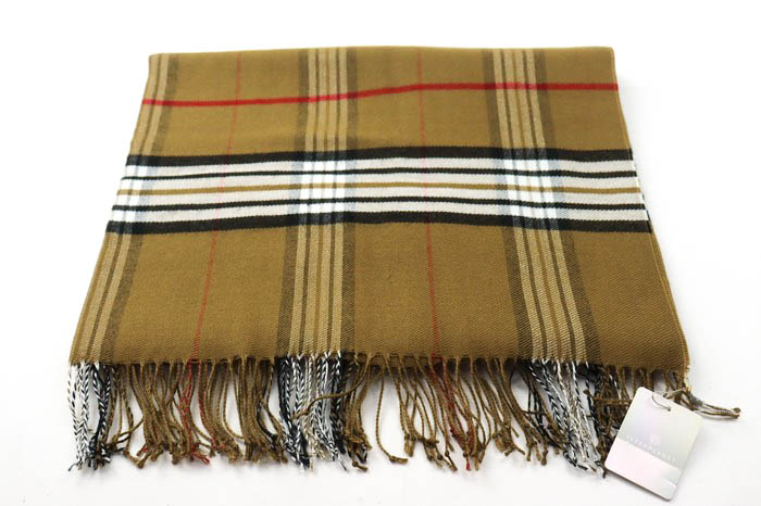 ベージュ チェック柄 マフラー.. バイヤー] ピュア カシミヤ 100