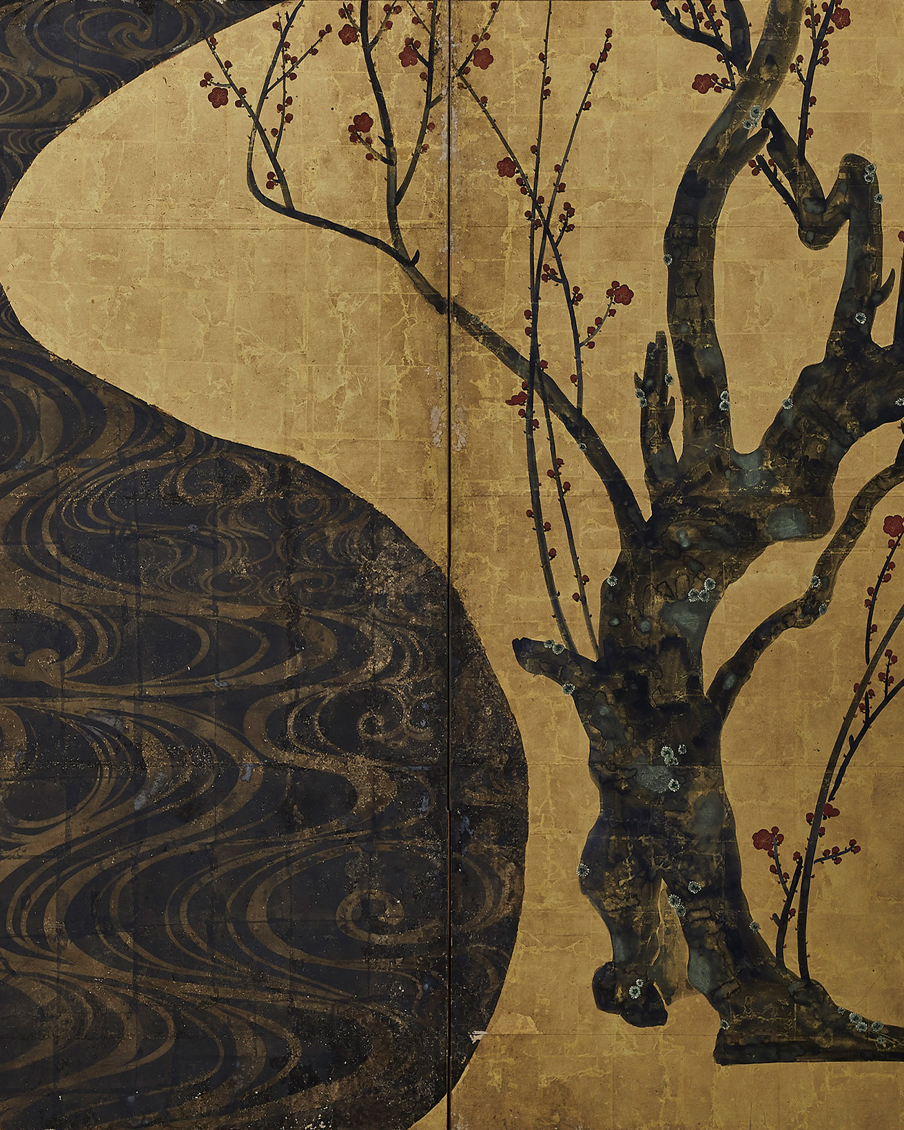 琳派 絹本 紅梅図屏風 梅 屏風 縁起物 日本画 絵画 タペストリー 琳派