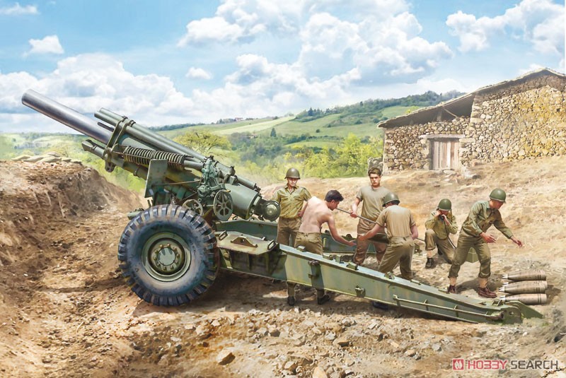 WW.II アメリカ軍 M1 155mm榴弾砲 砲兵フィギュア6体付属 (プラモデル