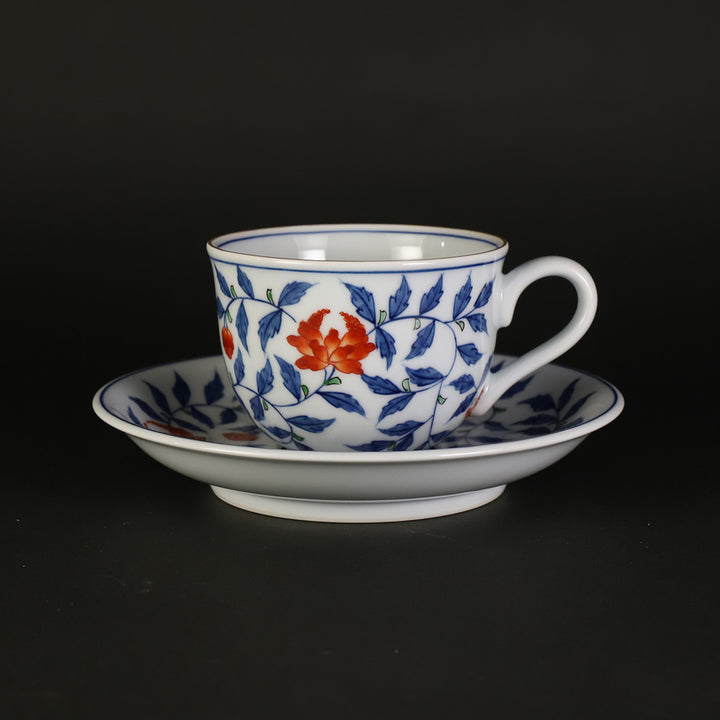 源右衛門窯 染錦花唐草 麦酒杯 共箱 黄布 源右衛門 是米木窯 有田焼 陶器