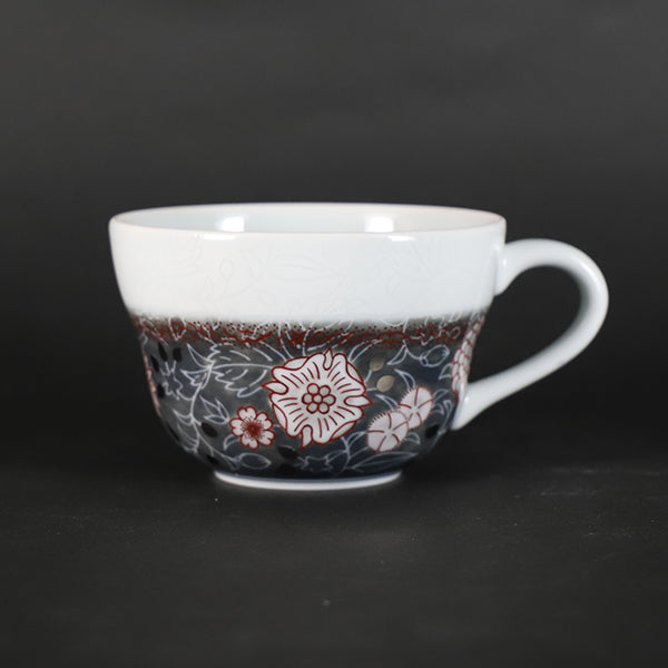 人間国宝 十四代 今泉今右衛門 本人作 色絵薄墨吹墨墨はじき雪文紅茶碗