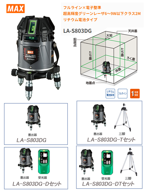 MAX 電子整準グリーンレーザ墨出し器 LA-S803DG 電動工具・エアー工具