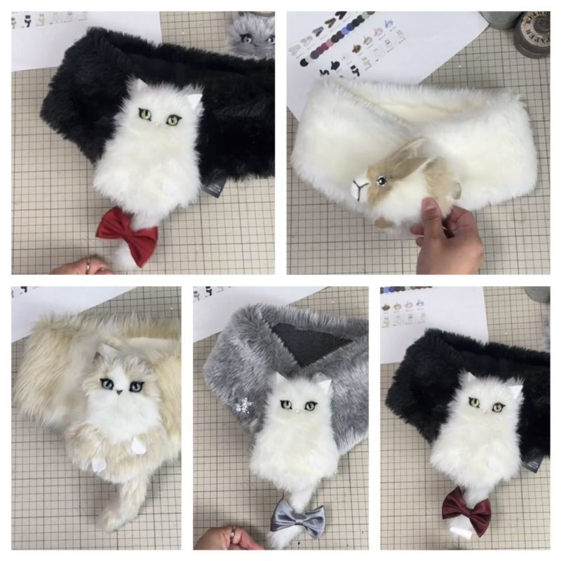 Ca4La】カシラ 猫ティペット/マフラー/ベロア セール】 エコファーティ