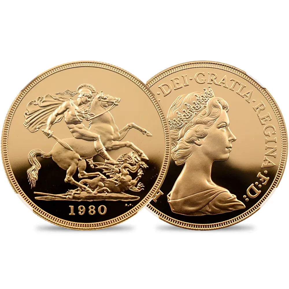 1980 エリザベス2世 ヤングエリザベス 聖ジョージ竜退治 5ソブリン金貨