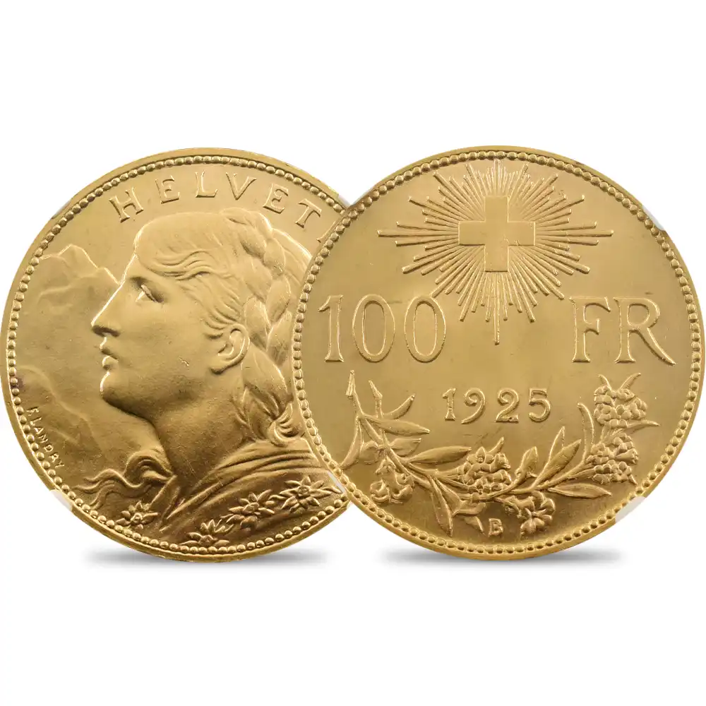 1935年 スイス ブレネリ アルプスの少女 20フラン 金貨 NGC MS65 1935