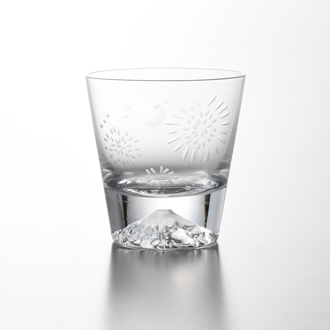 田島窯 江戸硝子 富士山 ロックグラス 月と花火(木箱入) [CONCENT