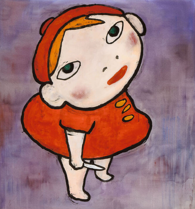 奈良美智 女の子 手描き 233×179mm 油彩 表裏サイン 骨董 絵画 奈良